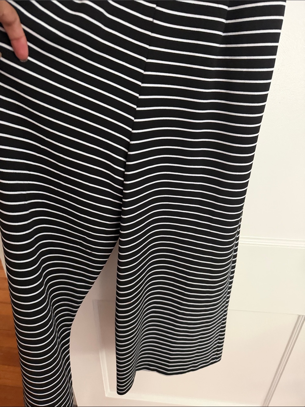 Calvin Klein Black & White Striped Sleeveless ankle Jumpsuit with Tie Waist - Picture 5 of 6